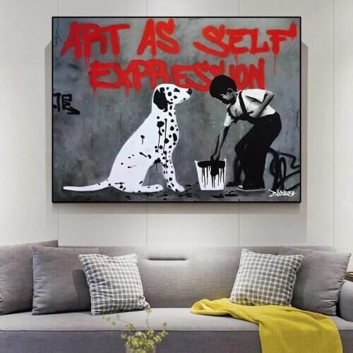Art As Self Expresion Boy and Dog Banksy Graffiti Canvas Paintings Wall Art Poster Prints Modern Decoration Picture For Home