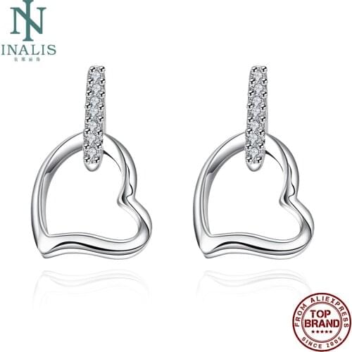 INALIS Hollow Heart-Shaped Stud Earrings For Women Romantic Cubic Zirconia Female Copper Earring Wedding Fashion Jewelry New