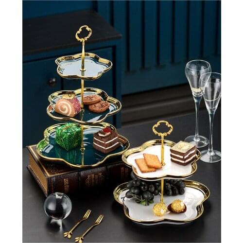 Petal Ceramic Cake Dish High-end Fruits Plate Multi-layers Snack Disk Modern Living Room Double-layers Ceramics Tray