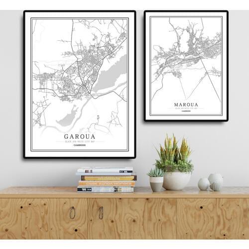 Cameroon Creative city map Yaounde Abstract Canvas Paintings Black and white Wall Art Print Poster Picture Home Decoration
