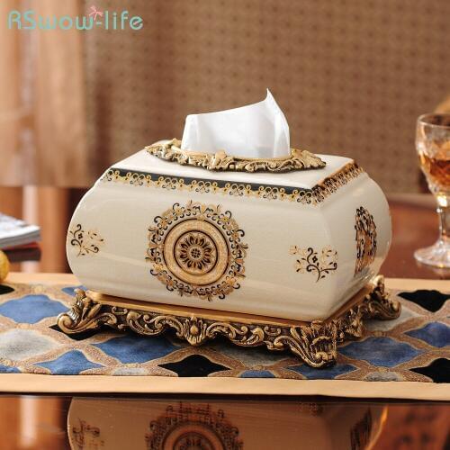 Creative High-end Luxury Ceramic Square Tissue Box Simple Fashion Living Room Bathroom Household Tissue Storage Box