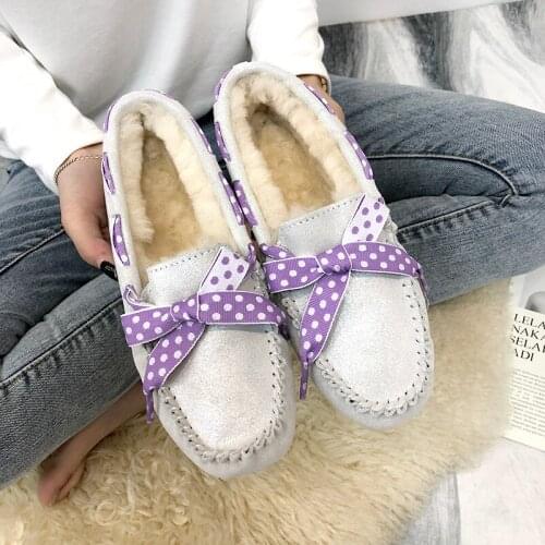 Top brand 100% natural wool leather ladies flat shoes new fashion women moccasins casual shoes large size winter shoes