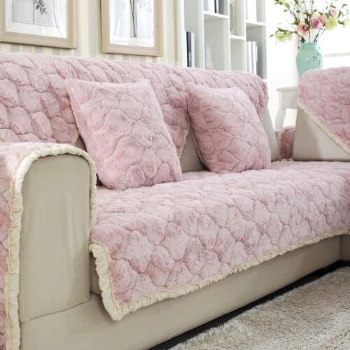 Pink Thickening Plush Sofa Sets Simple Non-slip Sofa Cover Warm Soft lipcover Cushion Backrest Pillow Case Combination Kit