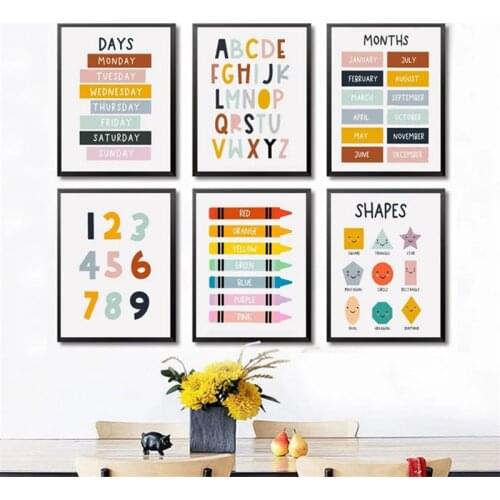 Nordic Baby Room Decor Education Canvas Wall Art Painting Numbers Alphabet Pencil Months Days Alphabet Posters Print Pictures