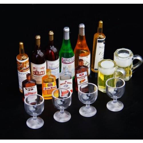 New 2015 Brand New 12pcs Wine Drink Whisky Bottles, Goblets, Beer Cups Dollhouse Miniature Pub Shop