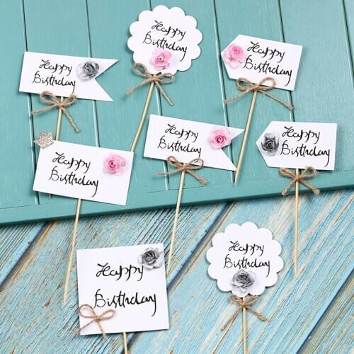 2pcs New Rose Paperboard Happy Birthday Cake Insert Wedding Cake Paper Insert Girl Birthday Cream Cake Dessert Decor Supplies