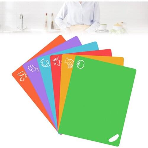 Newly Classified Cutting Board Set of 6 Flexible Chopping Sheet with Food Pattern Kitchen Board Mat for Different Food Uses
