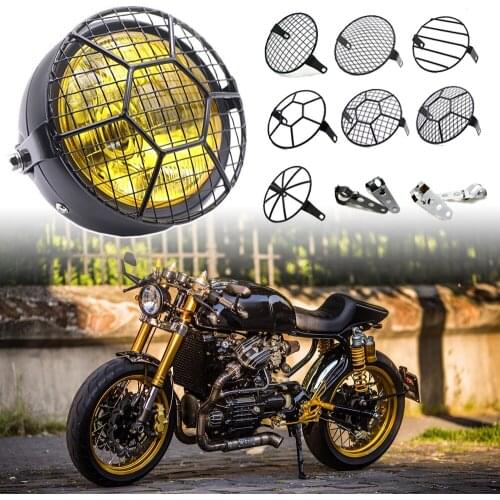 Suitable for 16CM/ 6.3" Round Headlights Retro Vintage Motorcycle 35W Head light Grille Cover Mask Bracket Old School Head Lamp
