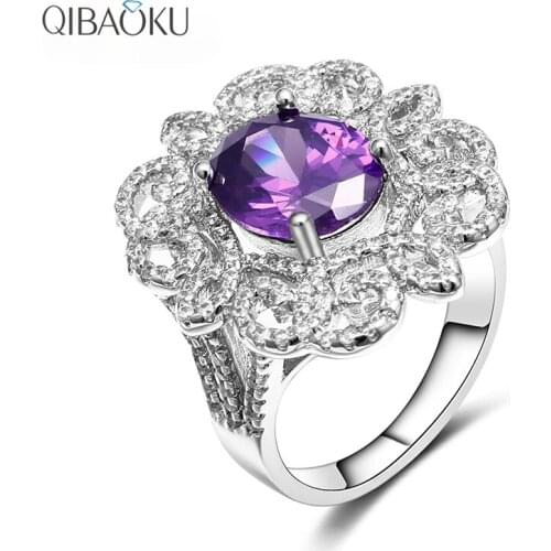 Hollow Flower Rings Shiny Cubic Zirconia Rhinestone Wide Crystal Bohemian Style Vintage Fashion Jewelry Rings for Women