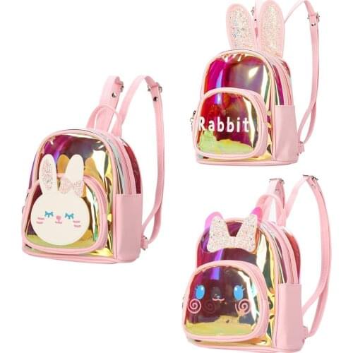 Transparent Laser Bag Childrens Girls Backpack Waterproof Leather Kids Bags Cartoon Rabbit Kindergarten School Bags for Girls