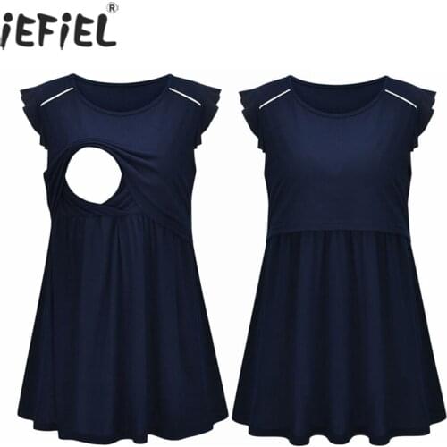 Plus Size Womens Maternity Nursing Wrap Double Layer Sleeveless Blouse T Shirt Loose Comfy Breastfeeding Tank Tops Summer Tees