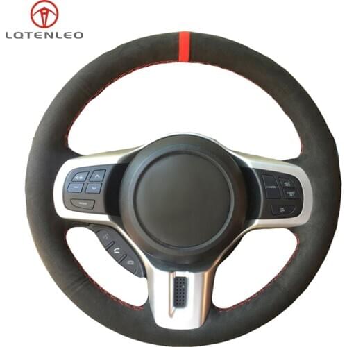 LQTENLEO Black Suede Hand-stitched Car Steering Wheel Cover For Mitsubishi Lancer 10 EVO Evolution Outlander 2010