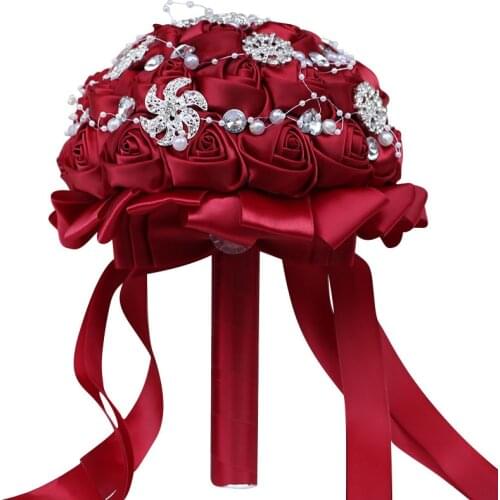 Wedding Bridal Bouquets Holding Flowers Artificial Ribbon Rhinestone Pearl Bouquet Bride Groom Dance Decoration Creative Gift