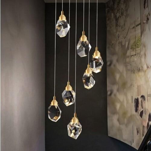 Light Luxury Crystal Chandelier Duplex Staircase Lamp Bedroom Living Room Lamp Dining Room Bar Lamp