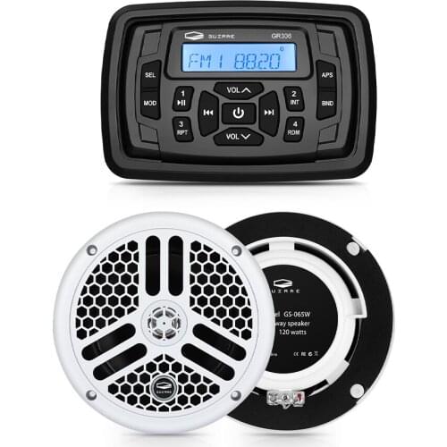 Waterproof Marine Stereo Bluetooth Audio Media Receiver Boat Radio FM AM MP3 Car Player+6.5 Inch Marine Speakers For RV Yacht