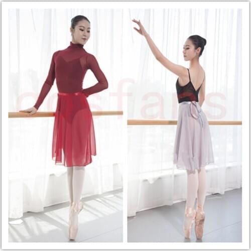Ballet Tutu Skirt Professional Adults Middle Long Chiffon Ballet Skirts Women Lyrical Soft Lace Up Ballet Dress Ballerina Dance