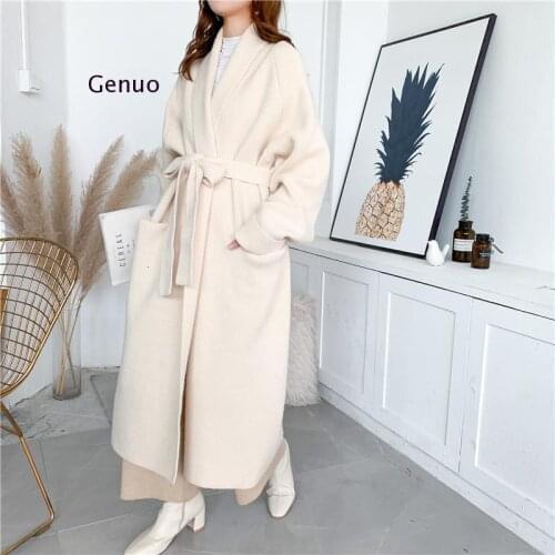 2020 Alpaca Knit Cardigan Jacket Women Autumn and Winter New Wild Mid-Length Sweater Loose and Thick