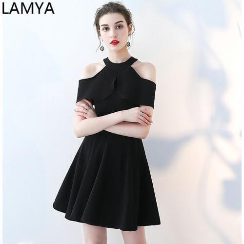 LAMYA Black Short A Line Prom Dresses Simple Halter Evening Party Dress Ladies Elegant Knee Length Robe De Soiree