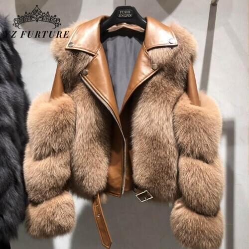 2020 Real Fox Fur Leather Coat Women Winter Fashion Leather Natural Fur Coats For Women Outwear Fox Jacket Overcoat Ladies