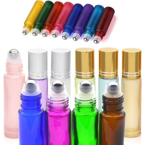 1pcs 10ml Portable Pearl Colorful Thick Glass Empry Essential Oil Perfume Roller Bottles Travel Refillable Rollerball Frosted Vi