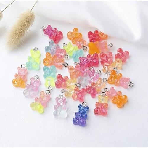 10pcs Cute Resin Candy Jelly Color Bear Pendant Cartoon Jewelry Flat Back Bear Charms Decoration DIY Earring Accessories Making