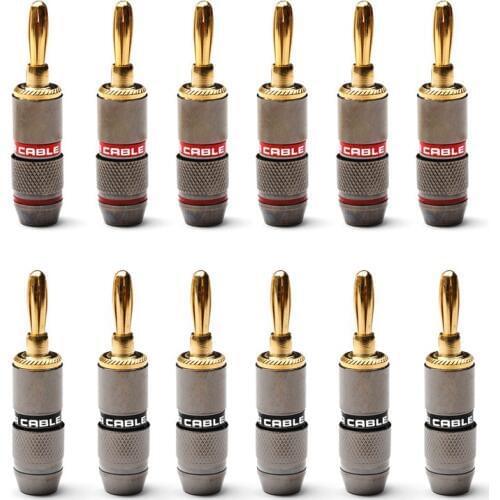 12Pcs Gold Plated Banana Plug Wire Connector Speaker Plug Connector For Audio Video Loudspeaker Amplifier Adapter