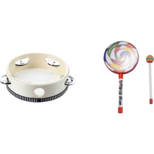 2 Pcs 6 Inch Musical Tambourine Tamborine Drum Round Percussion Gift