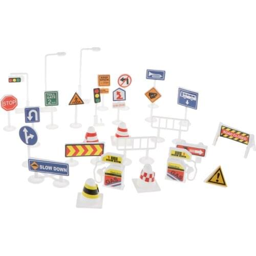 28 Sets of English Road Signs Traffic Signs Playset Pretend Play Toys