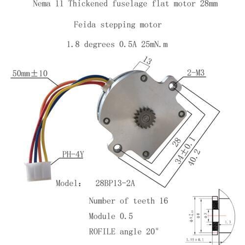 28BYG 2-phase 28mm Ultrathin NEMA11 Falt Stepper Motor 0.5A 25mN.m Patch Flat ultrathin motor Stepping Motor 28BP13-2A