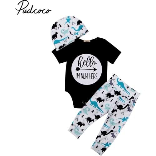 3PCS Baby Dinosaur Clothes set Newborn Baby Romper Bodysuit + Long pant + hat outfits clothes set