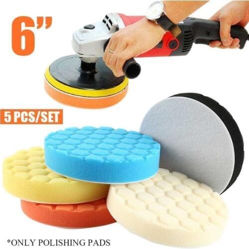 5Pcs 6 Inch Buffing Sponge Disk Polishing Pad Kit Set Hexagonal Auto Car Polished Wax Sponge Disc for Car Beauty Polisher Buffer
