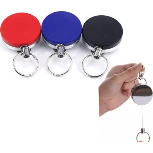 AIJJU 1Pcs 4cm Iron and ABS Anti Theft Key Chain Retractable Key Ring Holder Tactical Casual Outdoor Telescopic Wire Keychain