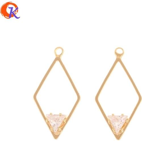 Cordial Design 50Pcs 13*26MM Jewelry Accessories/CZ Charms/Genuine Gold Plating/Hand Made/Rhombus Shape/DIY Earrings Findings
