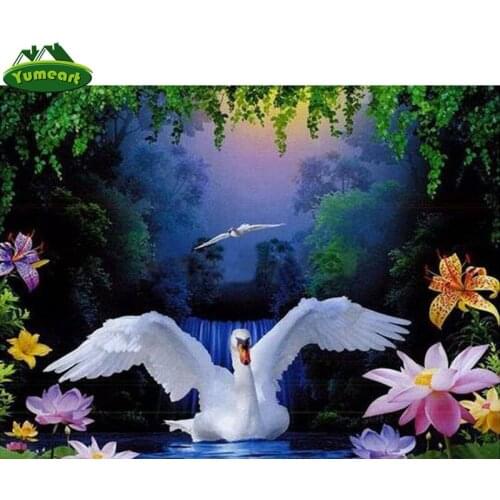 YUMEART 5D DIY Diamond Painting White Swan Crystal Embroidery Diamond Cross Stitch Rhinestone Mosaic Painting Wall Stickers