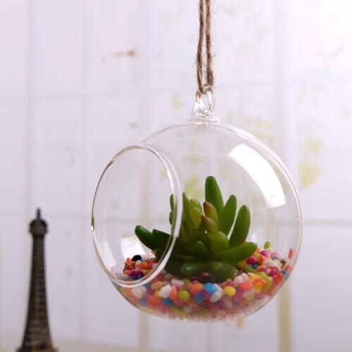 Free Shipping 16pcs/pack Diameter=8cm Round Bottom Glass Globe One Open Hanging Glass Terrarium Vase Wedding Decorative Props