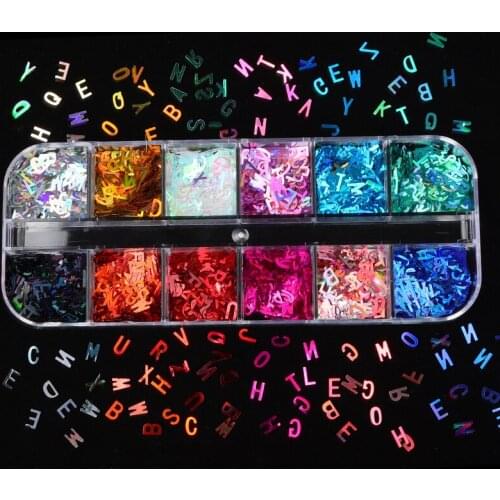 Sparkly Letter Nail Sequins Mix Colors Holographic Glitter Nail Flakes Slices Paillette Gel Polish Manicure Nail Art Accessories