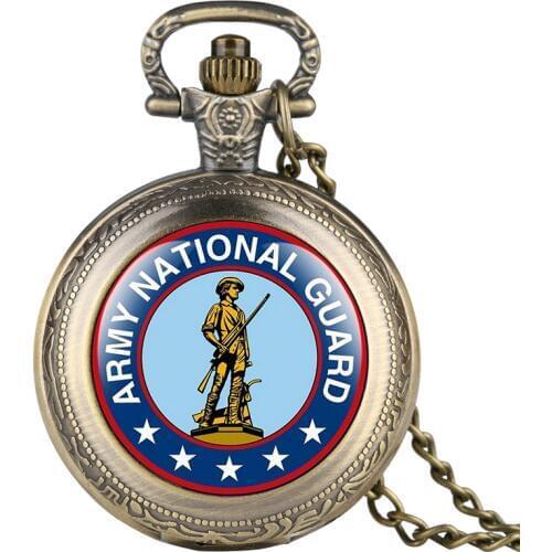 Military Army National Guard Quartz Pocket Watch Necklace a Man Holding a Gun Defend Peace Pendant Gift for Men Army Chain Watch