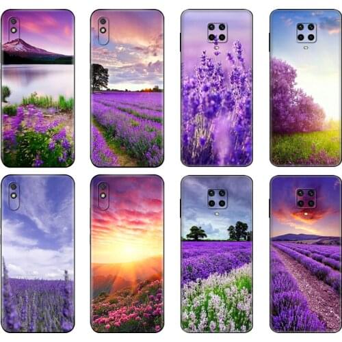 Black tpu Case For Xiaomi Redmi 7A 8 8A 9 9A 9C Case Redmi Note 8T 8 Pro T Note 9 9S 9 Pro Case Lavender Fields Purple Flower