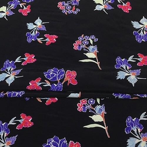 Floral on black silk and cotton blended fabric feel like to pure silk crepe fabric,SCT740