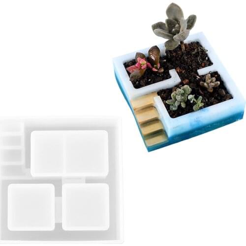 DIY Crystal Epoxy Mould Succulent Flower Potted Silicone Square Mold