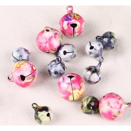 Flower Printed Jingle Bell Charms Necklace Bracelet Pendant Packaged Gifts Crafts Jewelry Accessories