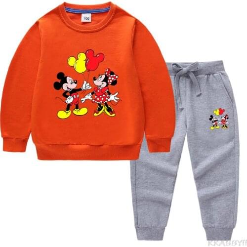 Disney Mickey Cartoon Suits Clothes Children Fashion Hooded+Pants Sets Kids Girl Sweatshirts Tracksuits Clothing