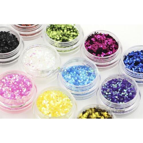 12 Color Nail Art Hexagon Shiny Sparkle Glitter Flakes Sequins Powder Dust Tips Manicure Decoration