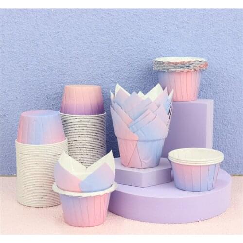 Gradient paper cake cup decoration mermaid birthday theme table dessert baking cake cup purple happy birthday party decoration