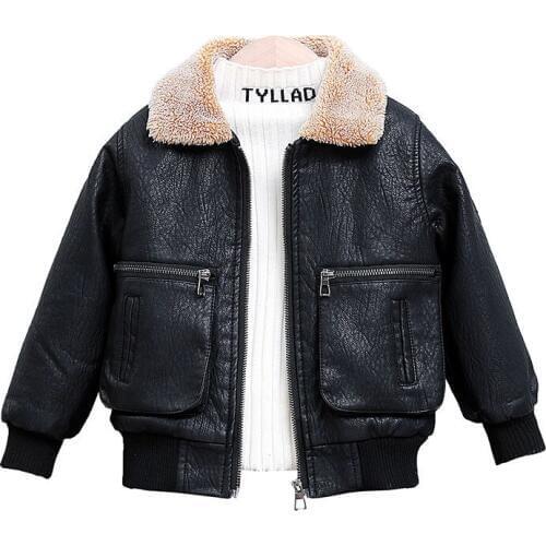 2-9 Years Boys Leather Clothing Jackets Thicken Lambswool PU Leather Kids Clothes Autumn Winter High Quality Children Coats New