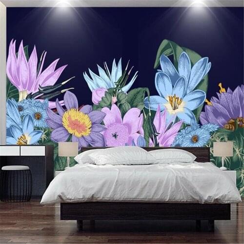Milofi custom 3D wallpaper mural simple new flower blue fresh TV background wall decoration painting