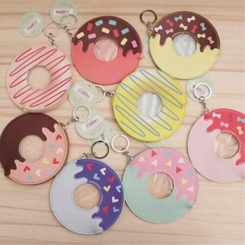 Cute Doughnut Shaped Purse PU Leather Coin Change Purse Donut Streak Pink 12cm 6 Kinds Of Color 1 Piece