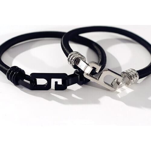 Trendy Couple Number 6 Bracelet Black Silver Color Charm Bangle Mens Rope Hand Chain Fashion Lover Hip Hop Jewelry Gift