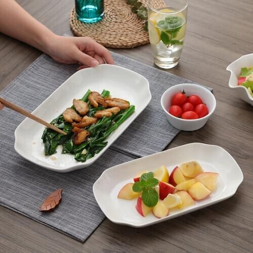 Fashion Microwave Plate Steamed Fish Dish Plain White New Ceramic Dish Double Ear Baking Oven Deep Plate Domestic Dish Tableware