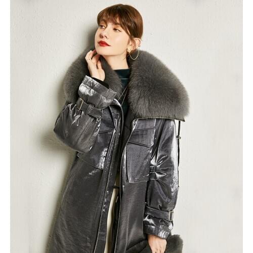 Fashion Glossy 90% White Duck Down Womens Winter Down Jackets Fox Fur Collar Coat Female Oversized Women Parkas Casaco Zjt1331